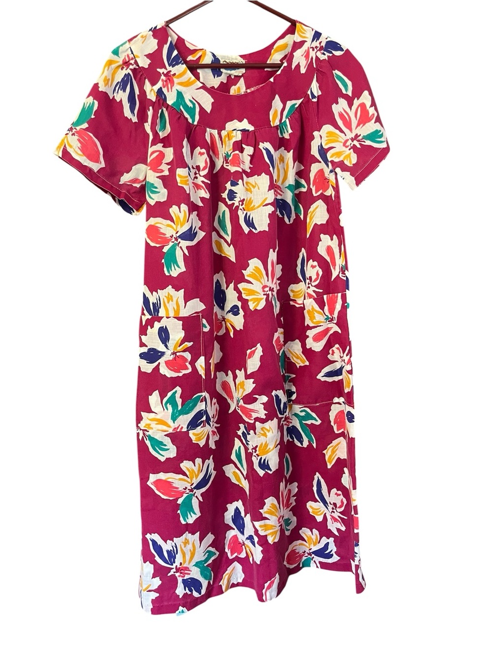 Vintage reflection cotton Mu mu house dress small union made in the USA floral